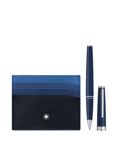 Montblanc SET Stylo Roller PIX Blue + MeisterstückPorte-cartes Navy 6cc la chaussure