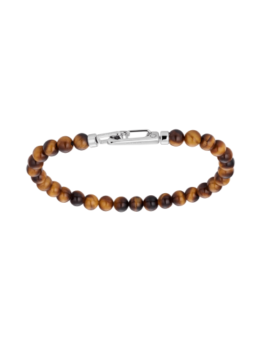 Montblanc Bracelet en perles d’œil-de-tigre avec fermoir mousqueton en acier inoxydable Pour