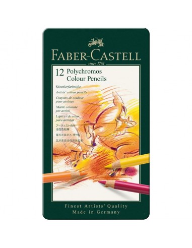 Faber Castell Crayons de couleur Polychromos, boîte métal de 12 pièces les ctes