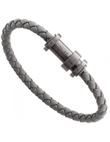 Montblanc Bracelet en cuir gris tressé avec fermoir en acier, finition PVD gris et trois anneaux france